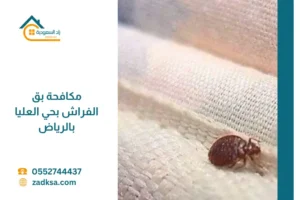 حشرة بق الفراش على المرتبة مع آثار انتشارها، توضح خطورة الإصابة بالبق داخل غرف النوم وضرورة مكافحته بشكل فعال في حي العليا بالرياض.