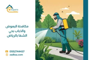 فني مكافحة حشرات يقوم برش مبيد فعال لمكافحة البعوض والذباب داخل منزل بحي الشفا بالرياض باستخدام معدات حديثة لضمان القضاء على الحشرات الطائرة.
