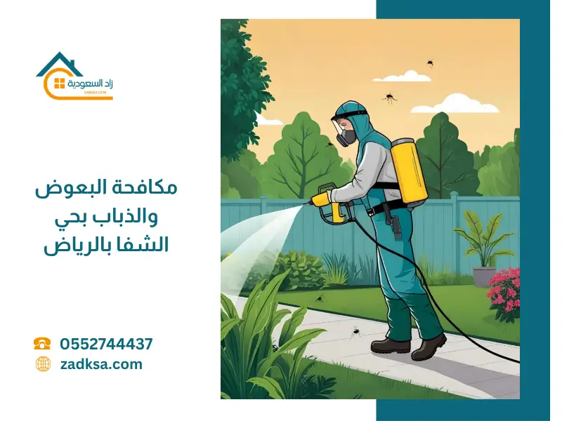 فني مكافحة حشرات يقوم برش مبيد فعال لمكافحة البعوض والذباب داخل منزل بحي الشفا بالرياض باستخدام معدات حديثة لضمان القضاء على الحشرات الطائرة.