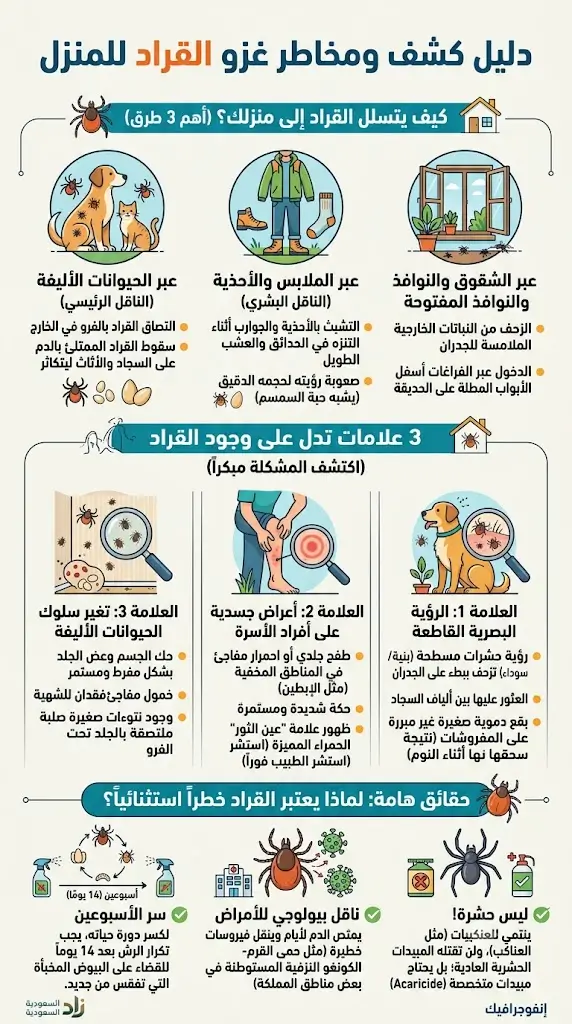 دليل كشف ومخاطر غزو حشرة القراد للمنزل