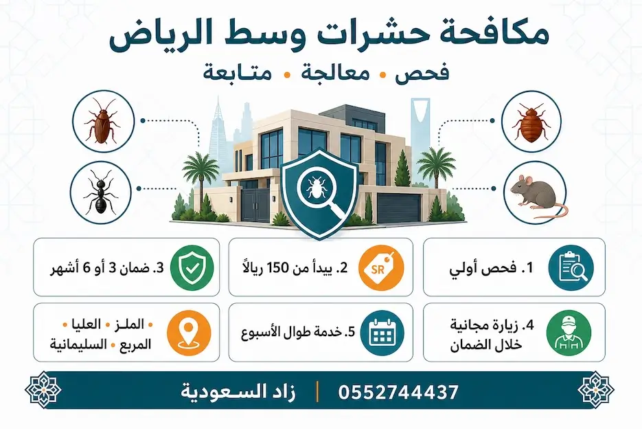 فني شركة مكافحة حشرات وسط الرياض يفحص مصدر الإصابة داخل العقار
