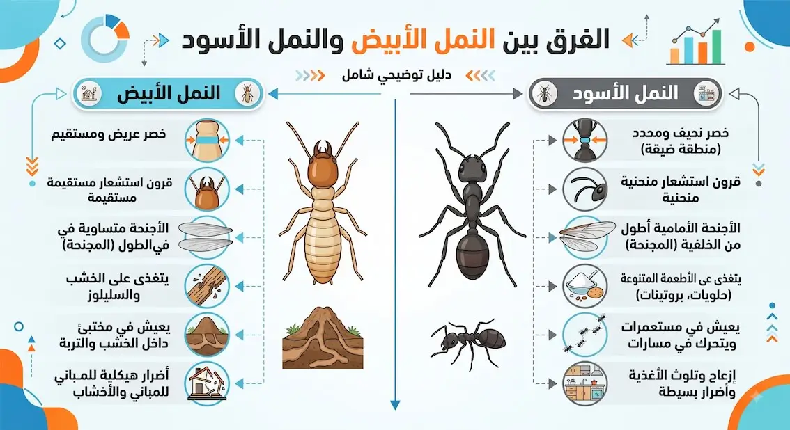 الفرق بين النمل الأبيض والنمل الأسود