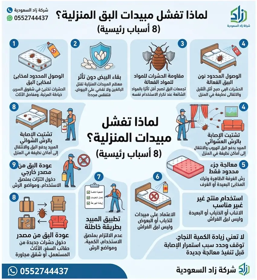 أسباب فشل مبيدات البق المنزلية